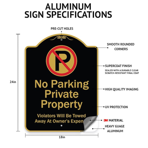 Signmission Private Road No Thru Traffic No Trucks Allowed, Black & Gold Aluminum Sign, 18" x 24", BG-1824-23243 - A-DES-BG-1824-23243