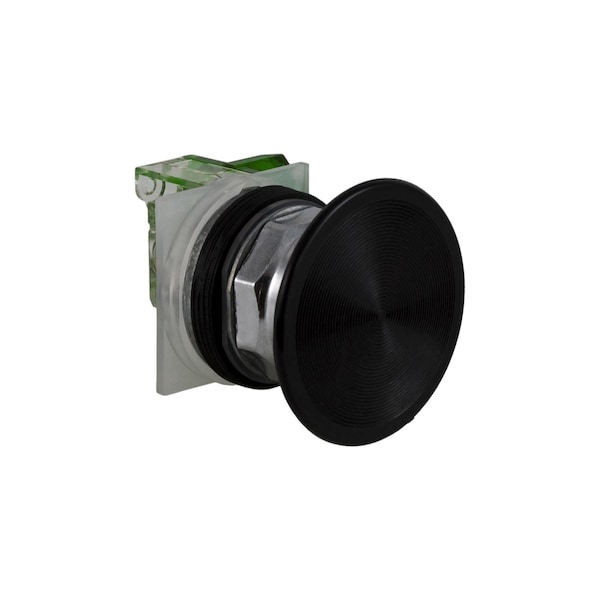 Botón pulsador Square D, Harmony 9001K, metálico, seta de plástico de 57 mm, color negro, de 30 mm, retorno por resorte, 1 contacto de trabajo (C/O) - 9001KR5BH13.