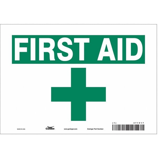 Condor First Aid, 10 in W x 7 in H, Vertical Rectangle, Vinyl, 471V17 - 471V17