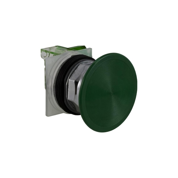 Botón pulsador Square D, Harmony 9001K, de metal, hongo de plástico de inserción rápida de 57mm, verde, de 30mm, retorno por resorte, 1 contacto normalmente abierto - 9001KR5GH5