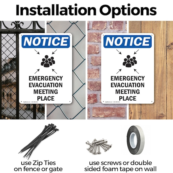 Signmission Emergency Evacuation, 10 in W x Rectangle, Aluminum - OS-2PACK-NS-A-1014-V-11797