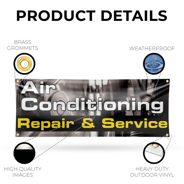 Signmission AC Repair & Service, 18 Inch x 48 Inch, Vinyl Banner - B-30452
