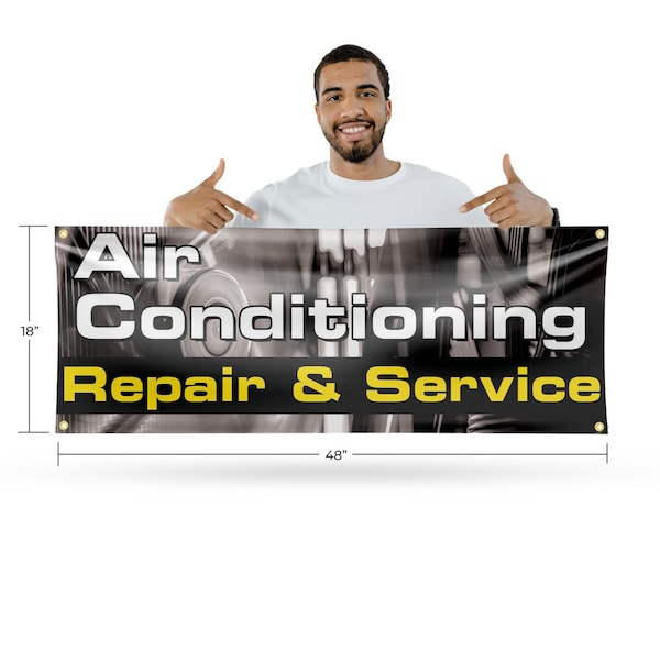 Signmission AC Repair & Service, 18 Inch x 48 Inch, Vinyl Banner - B-30452