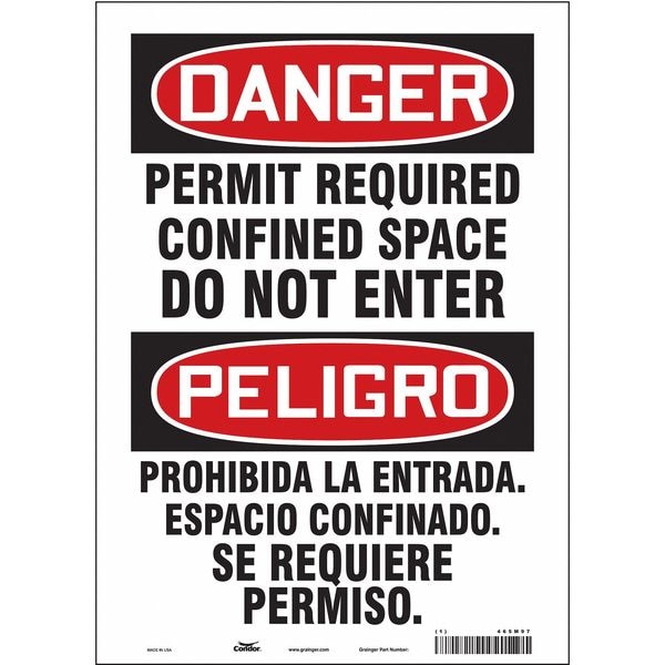 Condor Safety Sign, 14 in Height, 10 in Width, Vinyl, Vertical Rectangle, English, Spanish, 465M97 - 465M97