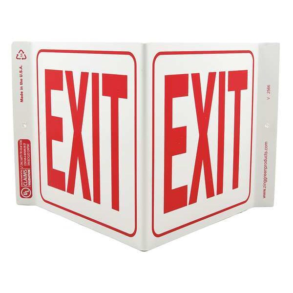 Zing Exit Sign, Plastic, 12" W, 7" H, Exit, White - 2566