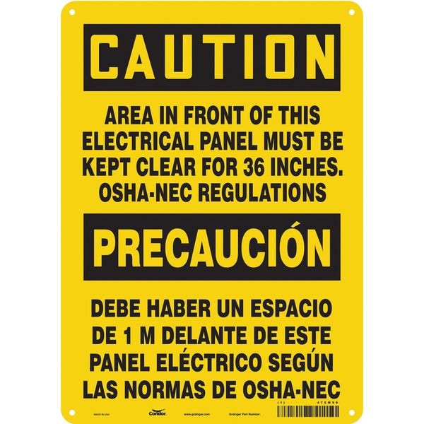 Condor Safety Sign, 14 in Height, 10 in Width, Vinyl, Vertical Rectangle, English, Spanish, 475M99 - 475M99