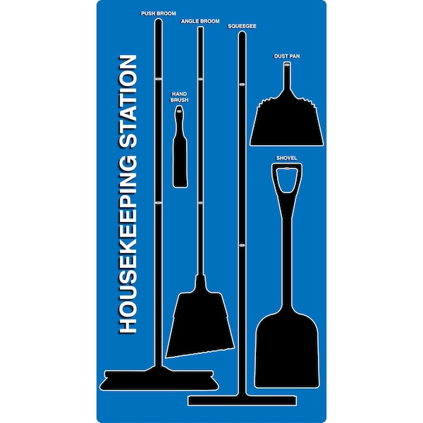 5S Supplies 5S Housekeeping Shadow Board Broom Station Version 8 - Blue Board / Black Shadows No Broom - HSB-V8-BLUE-BO