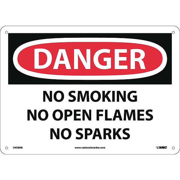 Nmc Danger No Smoking No Open Flames No Sparks Sign, D458RB - D458RB