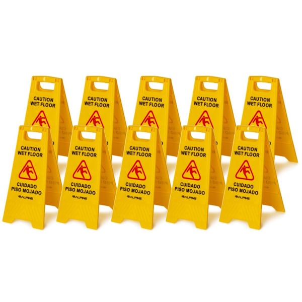 Alpine Industries 24 in. Yellow Multi-Lingual Caution Wet Floor Sign, 10PK - ALP499-10PK