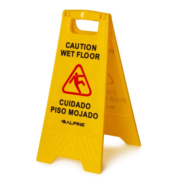 Alpine Industries 24 in. Yellow Multi-Lingual Caution Wet Floor Sign, 10PK - ALP499-10PK