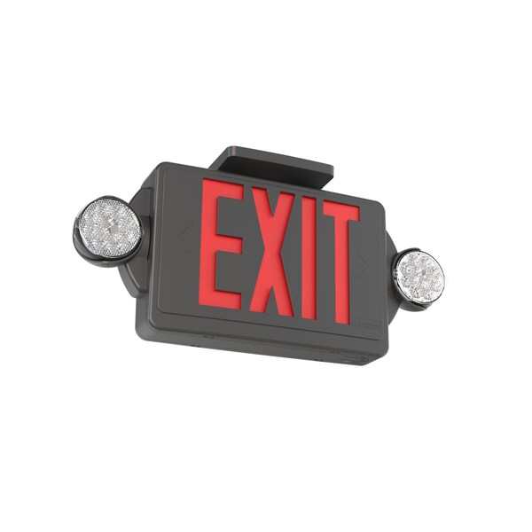 Lithonia Lighting Exit Sign with Emergency Lights, Black, 1 Face(s), LED, Universal Mount - LHQM LED B R M6