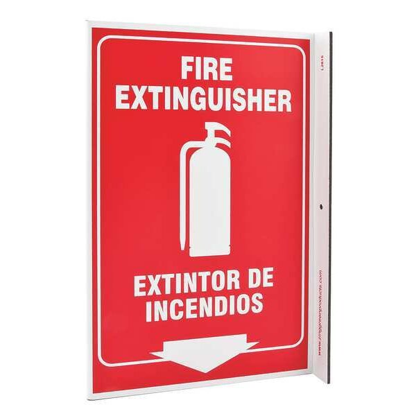Zing Fire Extinguisher Sign, 11 in Height, 8 in Width, Plastic, L-Shaped, English, Spanish - 2615