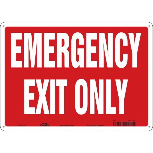 Condor Exit Sign, Aluminum, 14" W, 10" H, Emergency Exit Only, Red, White - 467R52