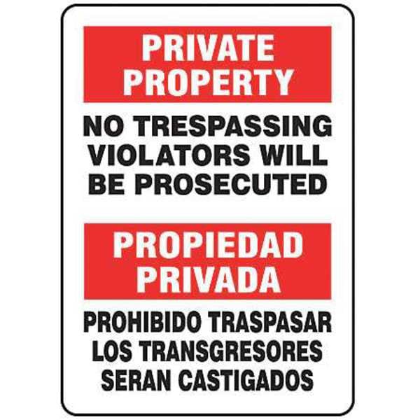 Accuform Spanish-Bilingual Private Property Sign, 14 in Height, 10 in Width, Aluminum, Rectangle - SBMATR510VA