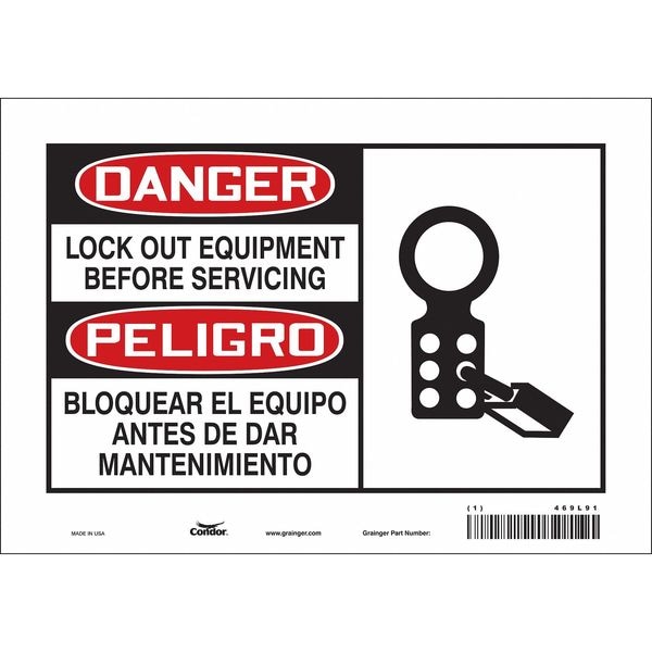 Condor Safety Sign, 7 in Height, 10 in Width, Vinyl, Vertical Rectangle, English, Spanish, 469L91 - 469L91