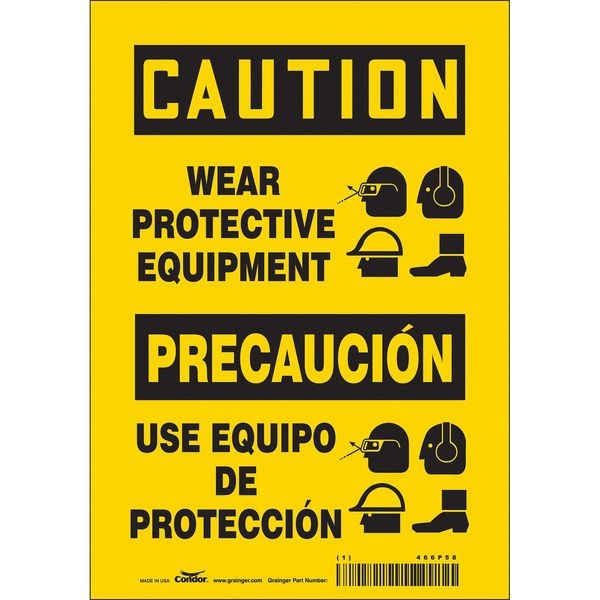 Condor Safety Sign, 10 in Height, 7 in Width, Vinyl, Horizontal Rectangle, English, Spanish, 466P58 - 466P58