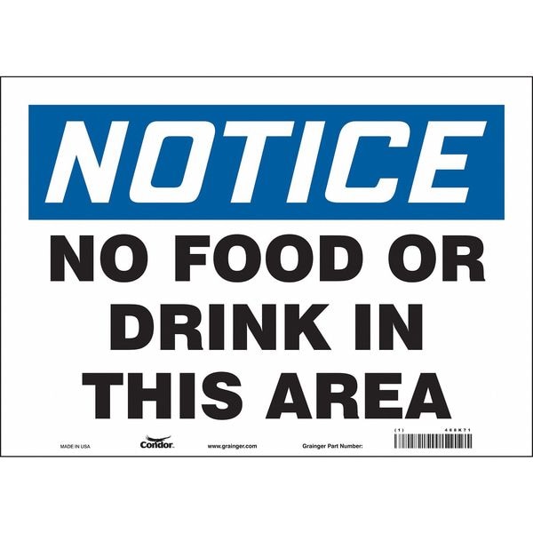 Condor Notice, No Food or Drink In This Area, 14 in W x 10 in H, Horizontal Rectangle, Vinyl, 468K71 - 468K71