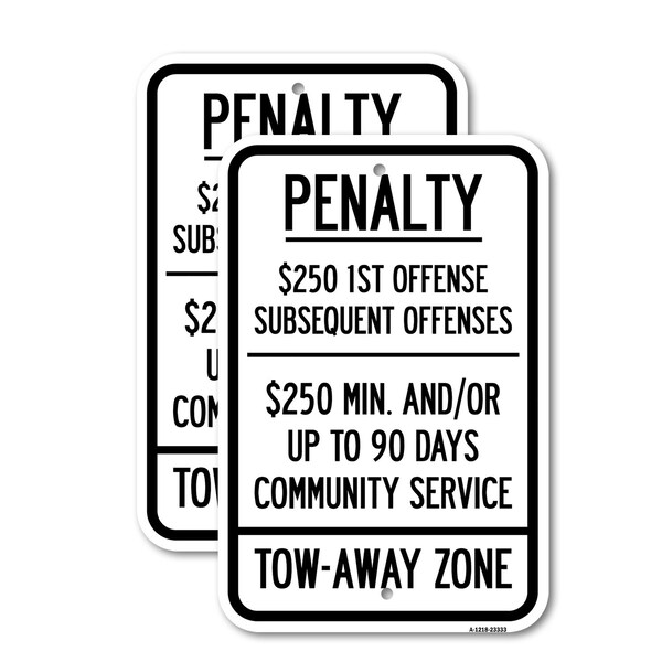 Signmission Penalty $250 1st Offense Subsequent Offenses $250 Min., 12'' X 18'', Heavy Gauge Aluminum, 2PK - A-1218-2PACK-23333