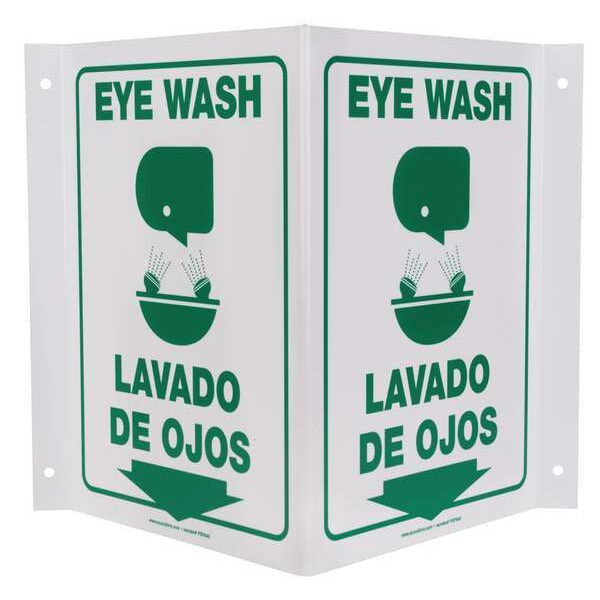 Accuform Eye Wash/Lavado Para Los Ojos, 14" W x 12" H, V-Shaped, Plastic, SBPSP651 - SBPSP651