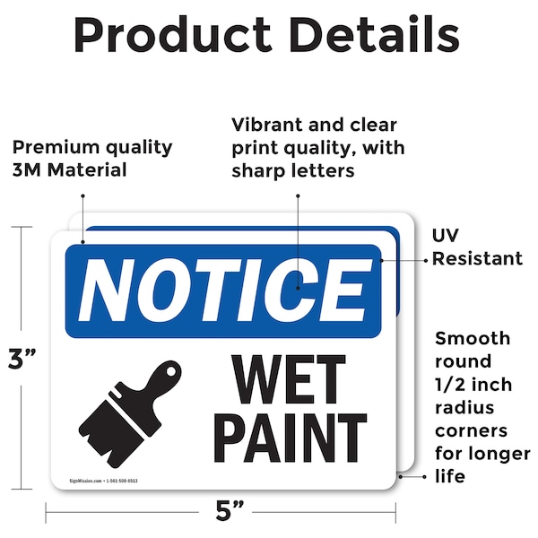 Signmission Wet Paint Sign With Symbol, 5 in W x Rectangle, Vinyl Decal - OS-2PACK-NS-D-35-L-19035