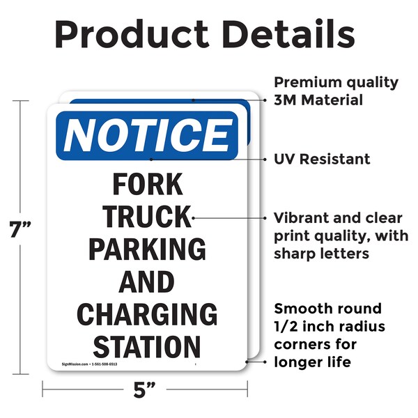 Signmission Fork Truck Parking And Charging Station OSHA Notice Sign, Vinyl Decal, 5in W x 7in L, 2PK - OS-2PACK-NS-D-57-V-12880