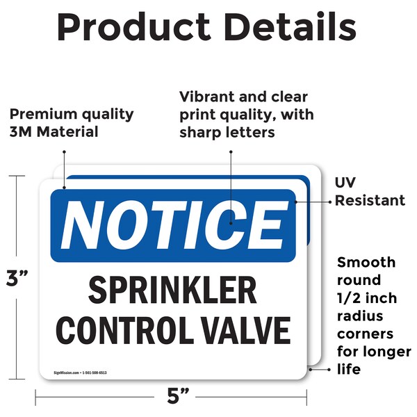 Signmission Sprinkler Control Valve, 5 in W x Rectangle, Vinyl Decal - OS-2PACK-NS-D-35-L-18395