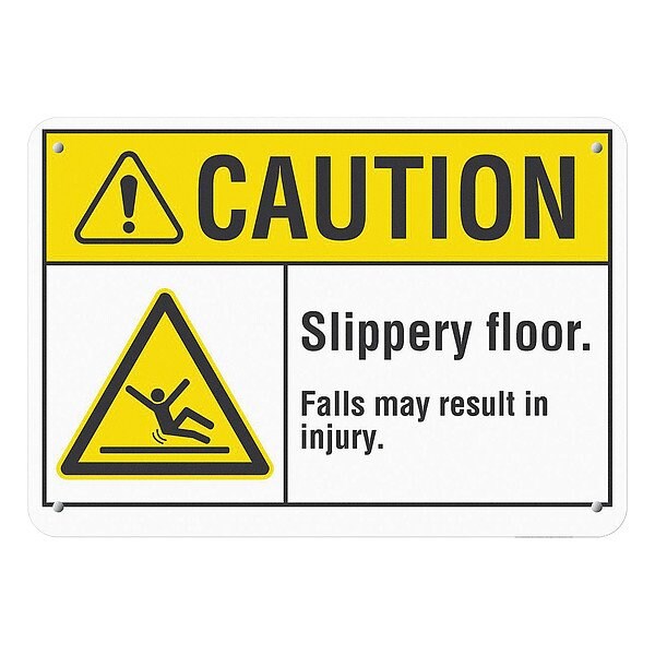 Lyle Reflective  Slippery Floor Caution Sign, 7 in Height, 10 in Width, Aluminum, Vertical Rectangle - LCU3-0017-RA_10X7
