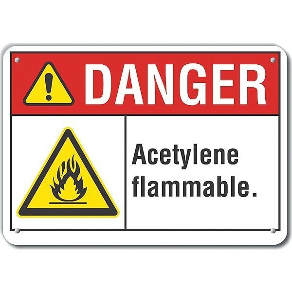 Lyle Plastic Acetylene Danger Sign, 7 in Height, 10 in Width, Plastic, Vertical Rectangle, English - LCU4-0014-NP_10X7