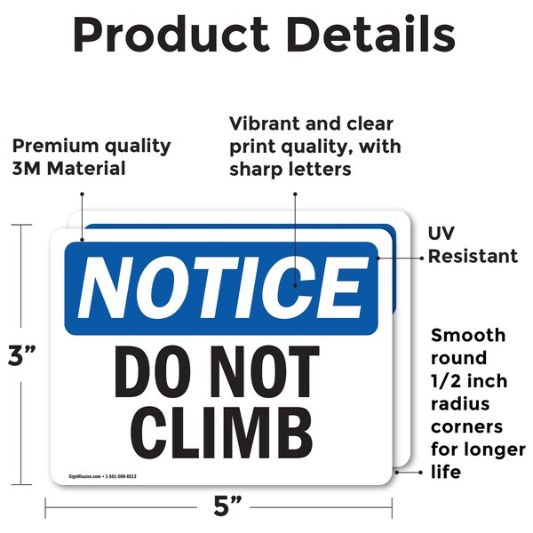 Signmission Do Not Climb, 5 in W x Rectangle, Vinyl Decal - OS-2PACK-NS-D-35-L-11117