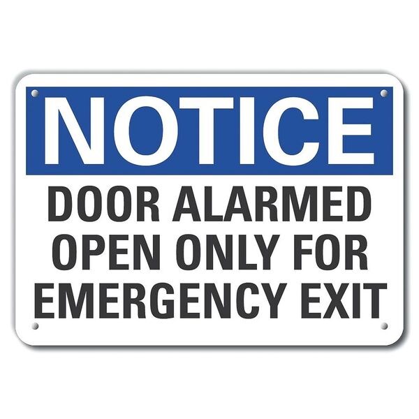 Lyle Notice, Door Alarmed Open Only For Emergency Exit, 14 in W x 10 in H, Horizontal Rectangle - LCU5-0197-NA_14X10
