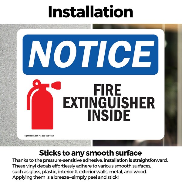 Signmission Fire Extinguisher Inside Sign, Vinyl Decal, 5in W x 3.5in L, 2PK - OS-2PACK-NS-D-35-L-12599