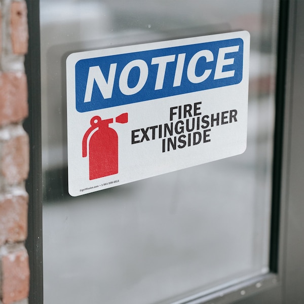 Signmission Fire Extinguisher Inside Sign, Vinyl Decal, 5in W x 3.5in L, 2PK - OS-2PACK-NS-D-35-L-12599