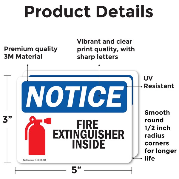 Signmission Fire Extinguisher Inside Sign, Vinyl Decal, 5in W x 3.5in L, 2PK - OS-2PACK-NS-D-35-L-12599