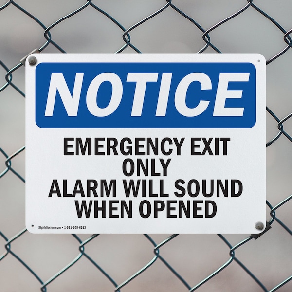 Signmission Exit Sign, Plastic, 10 in W, 7 in H, Emergency Exit Only Alarm Will Sound When Opened - OS-2PACK-NS-P-710-L-11813
