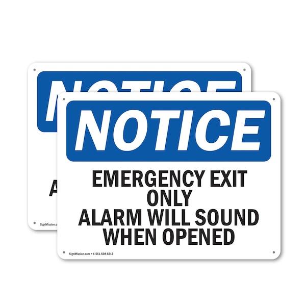 Signmission Exit Sign, Plastic, 10 in W, 7 in H, Emergency Exit Only Alarm Will Sound When Opened - OS-2PACK-NS-P-710-L-11813