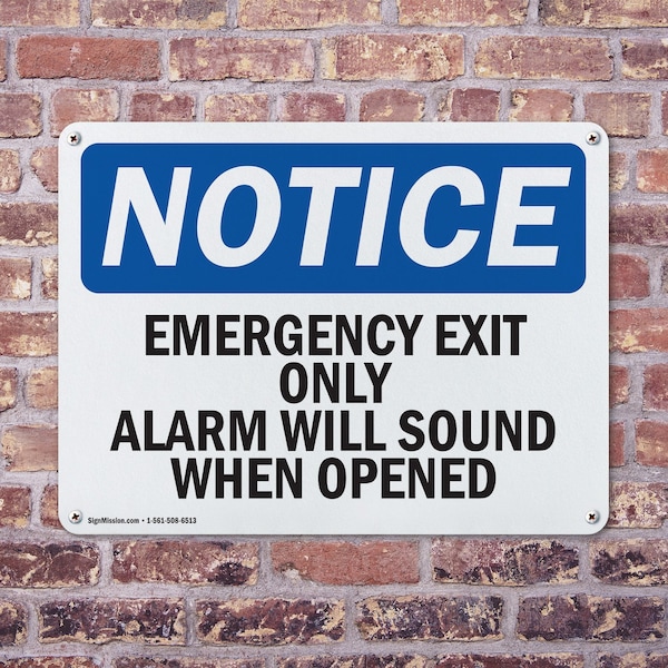 Signmission Exit Sign, Plastic, 10 in W, 7 in H, Emergency Exit Only Alarm Will Sound When Opened - OS-2PACK-NS-P-710-L-11813