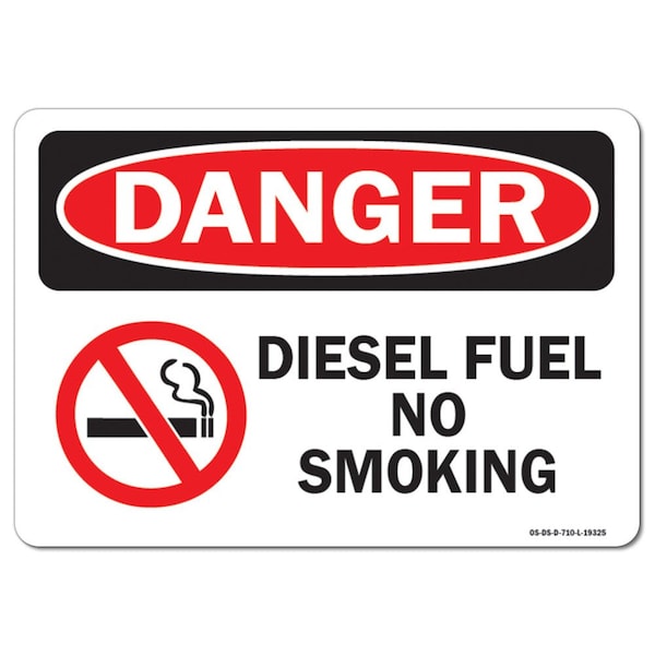 Signmission OSHA Danger Decal, Diesel Fuel No Smoking W/ Graphic, 18in X 12in Decal, 12" W, 18" L, Landscape - OS-DS-D-1218-L-19325
