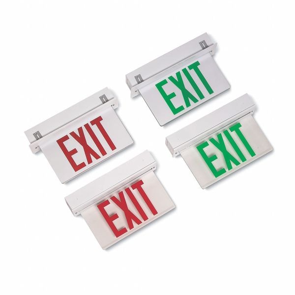 Big Beam Edge-lit Exit Sign, White, 1 Face(s), LED, Recess Mount, Nickel Cadmium - 199-2001GR