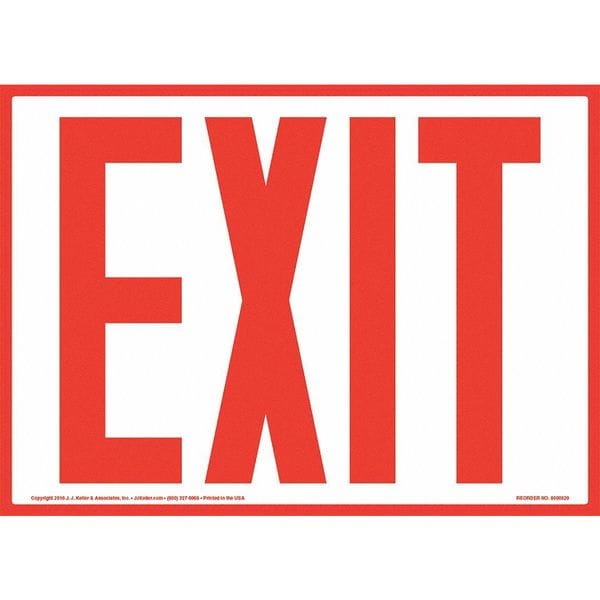 Jj Keller Exit Sign, Red, 10" x 7", Vinyl Adhesive - 8001134