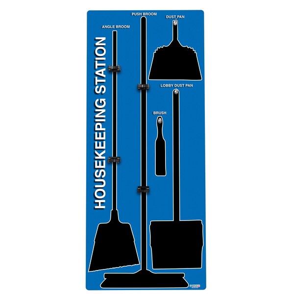 5S Supplies 5S Housekeeping Shadow Board Broom Station Version 1 - Blue Board / Black Shadows No Broom - HSB-V1-BLUE-BO