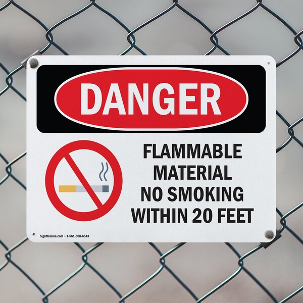 Signmission Flammable Material No Smoking Within 20 Feet Danger Sign, Aluminum, 24in W x 18in L, 2PK - OS-2PACK-DS-A-1824-L-1248