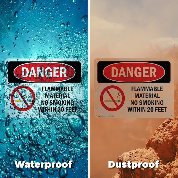Signmission Flammable Material No Smoking Within 20 Feet Danger Sign, Aluminum, 24in W x 18in L, 2PK - OS-2PACK-DS-A-1824-L-1248