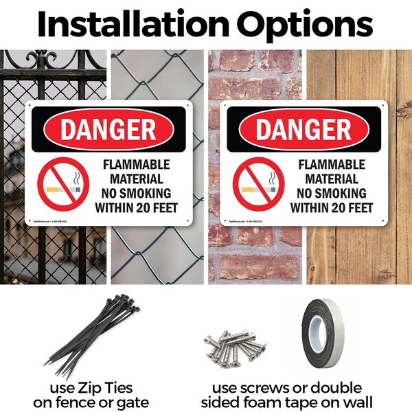 Signmission Flammable Material No Smoking Within 20 Feet Danger Sign, Aluminum, 24in W x 18in L, 2PK - OS-2PACK-DS-A-1824-L-1248
