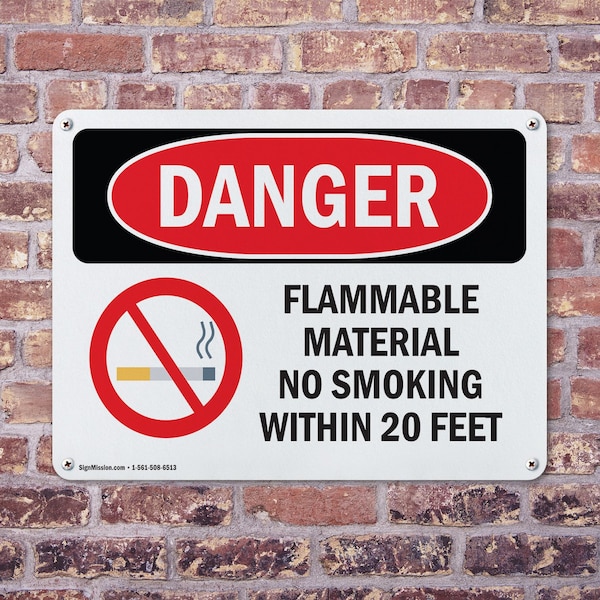 Signmission Flammable Material No Smoking Within 20 Feet Danger Sign, Aluminum, 24in W x 18in L, 2PK - OS-2PACK-DS-A-1824-L-1248