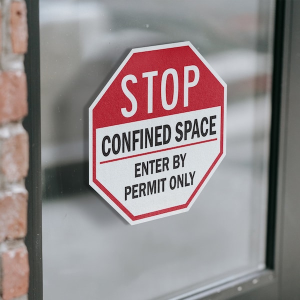 Signmission Stop Confined Space Enter by Permit, 6 inch X 6 inch, Vinyl Decal, 5PK - OC-D-5PACK-6-250