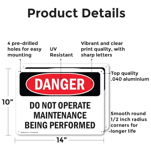 Signmission Do Not Operate Maintenance Being Performed Danger Sign, Aluminum, 14in W x 10in L, 2PK - OS-2PACK-DS-A-1014-L-1154