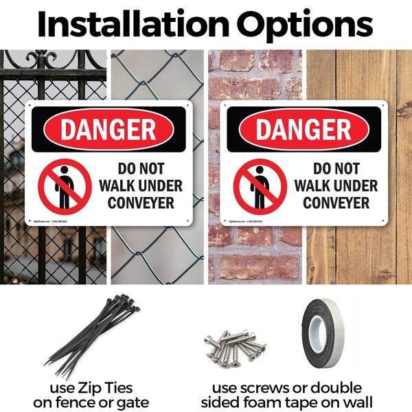 Signmission Do Not Walk Under Conveyor Danger Sign, Plastic, 14in W x 10in L, 2PK - OS-2PACK-DS-P-1014-L-1182