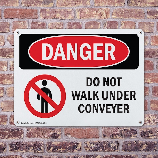 Signmission Do Not Walk Under Conveyor Danger Sign, Plastic, 14in W x 10in L, 2PK - OS-2PACK-DS-P-1014-L-1182