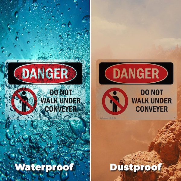 Signmission Do Not Walk Under Conveyor Danger Sign, Plastic, 14in W x 10in L, 2PK - OS-2PACK-DS-P-1014-L-1182