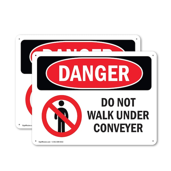 Signmission Do Not Walk Under Conveyor Danger Sign, Plastic, 14in W x 10in L, 2PK - OS-2PACK-DS-P-1014-L-1182